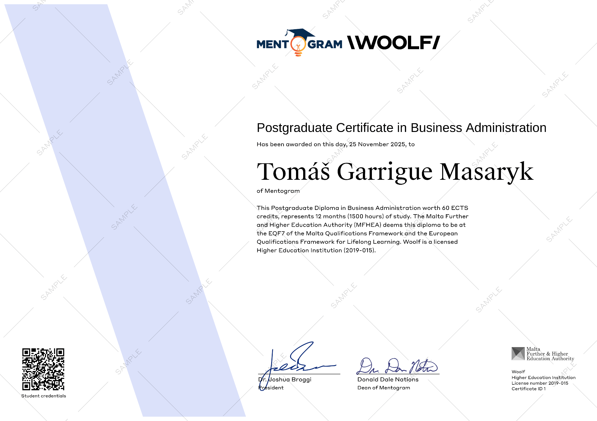 Mentogram x Woolf MBA Certificate
